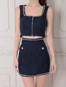 an/AOC-3786/ミニドレス/キャバドレス/セットアップ/ラメツイード/ビジュー/フロントジップ/ノースリーブ/スクエアネック