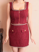 an/AOC-3786/ミニドレス/キャバドレス/セットアップ/ラメツイード/ビジュー/フロントジップ/ノースリーブ/スクエアネック