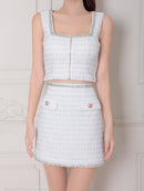 an/AOC-3786/ミニドレス/キャバドレス/セットアップ/ラメツイード/ビジュー/フロントジップ/ノースリーブ/スクエアネック