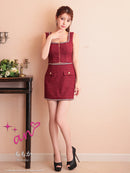 an/AOC-3786/ミニドレス/キャバドレス/セットアップ/ラメツイード/ビジュー/フロントジップ/ノースリーブ/スクエアネック