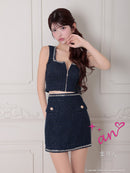 an/AOC-3786/ミニドレス/キャバドレス/セットアップ/ラメツイード/ビジュー/フロントジップ/ノースリーブ/スクエアネック