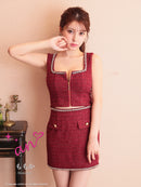 an/AOC-3786/ミニドレス/キャバドレス/セットアップ/ラメツイード/ビジュー/フロントジップ/ノースリーブ/スクエアネック