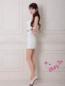 an/AOC-3786/ミニドレス/キャバドレス/セットアップ/ラメツイード/ビジュー/フロントジップ/ノースリーブ/スクエアネック