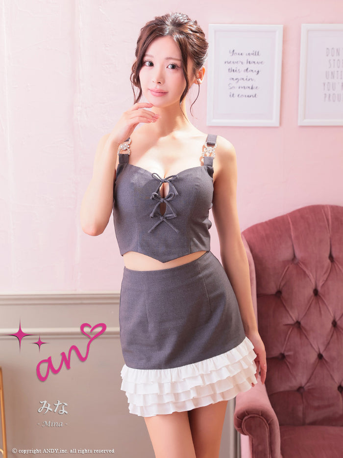 セットアップ【HOBBS】ブークレジャケット&ミニドレス an/AOC-3789/ミニドレス/キャバドレス/セットアップ/リボン