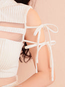 an/AOC-3794/ミニドレス/キャバドレス/ストレッチ/シアー/ハイネック/リボン/ノースリーブ/ワンカラー/白/黒