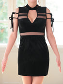 an/AOC-3794/ミニドレス/キャバドレス/ストレッチ/シアー/ハイネック/リボン/ノースリーブ/ワンカラー/白/黒