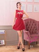 an/AOC-3798/ミニドレス/キャバドレス/ワンピース/リボン/ラメツイード/パール/ビジュー/カットアウト/バストジッパー/ノースリーブ/フレア