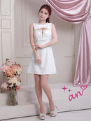 an/AOC-3798/ミニドレス/キャバドレス/ワンピース/リボン/ラメツイード/パール/ビジュー/カットアウト/バストジッパー/ノースリーブ/フレア