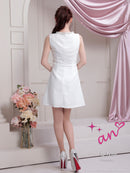 an/AOC-3798/ミニドレス/キャバドレス/ワンピース/リボン/ラメツイード/パール/ビジュー/カットアウト/バストジッパー/ノースリーブ/フレア