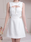 an/AOC-3798/ミニドレス/キャバドレス/ワンピース/リボン/ラメツイード/パール/ビジュー/カットアウト/バストジッパー/ノースリーブ/フレア