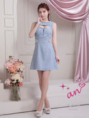 an/AOC-3798/ミニドレス/キャバドレス/ワンピース/リボン/ラメツイード/パール/ビジュー/カットアウト/バストジッパー/ノースリーブ/フレア