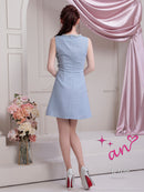 an/AOC-3798/ミニドレス/キャバドレス/ワンピース/リボン/ラメツイード/パール/ビジュー/カットアウト/バストジッパー/ノースリーブ/フレア