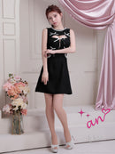 an/AOC-3798/ミニドレス/キャバドレス/ワンピース/リボン/ラメツイード/パール/ビジュー/カットアウト/バストジッパー/ノースリーブ/フレア