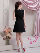 an/AOC-3798/ミニドレス/キャバドレス/ワンピース/リボン/ラメツイード/パール/ビジュー/カットアウト/バストジッパー/ノースリーブ/フレア