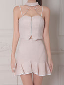 an/AOC-3804/ミニドレス/キャバドレス/セットアップ/マーメイド/ツイード/バストジップ/チョーカーデザイン/キャミソール