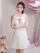 an/AOC-3808/ミニドレス/キャバドレス/ツイード/フロントジップ/バストカット/ノースリーブ/フレア/スパンコール刺繍