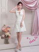 an/AOC-3808/ミニドレス/キャバドレス/ツイード/フロントジップ/バストカット/ノースリーブ/フレア/スパンコール刺繍