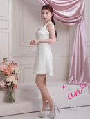 an/AOC-3808/ミニドレス/キャバドレス/ツイード/フロントジップ/バストカット/ノースリーブ/フレア/スパンコール刺繍