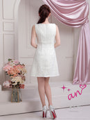 an/AOC-3808/ミニドレス/キャバドレス/ツイード/フロントジップ/バストカット/ノースリーブ/フレア/スパンコール刺繍