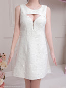 an/AOC-3808/ミニドレス/キャバドレス/ツイード/フロントジップ/バストカット/ノースリーブ/フレア/スパンコール刺繍