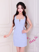 an/AOC-3810/ミニドレス/キャバドレス/ワンピース/サテンリボン/スクエアネック/サイドシアー/フロントジップ/ノースリーブ/ストレッチ/タイト