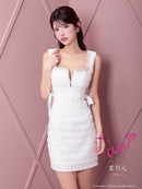 an/AOC-3810/ミニドレス/キャバドレス/ワンピース/サテンリボン/スクエアネック/サイドシアー/フロントジップ/ノースリーブ/ストレッチ/タイト