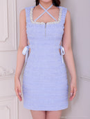 an/AOC-3810/ミニドレス/キャバドレス/ワンピース/サテンリボン/スクエアネック/サイドシアー/フロントジップ/ノースリーブ/ストレッチ/タイト