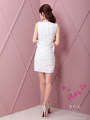 an/AOC-3810/ミニドレス/キャバドレス/ワンピース/サテンリボン/スクエアネック/サイドシアー/フロントジップ/ノースリーブ/ストレッチ/タイト