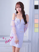 an/AOC-3826/ミニドレス/キャバドレス/ワンピース/フクレニット/フロントジップ/ストレッチ/袖付き/2way/タイト