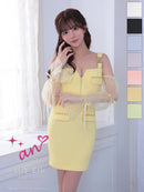 an/AOC-3826/ミニドレス/キャバドレス/ワンピース/フクレニット/フロントジップ/ストレッチ/袖付き/2way/タイト