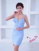 an/AOC-3826/ミニドレス/キャバドレス/ワンピース/フクレニット/フロントジップ/ストレッチ/袖付き/2way/タイト