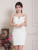 an/AOC-3826/ミニドレス/キャバドレス/ワンピース/フクレニット/フロントジップ/ストレッチ/袖付き/2way/タイト