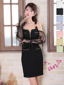 an/AOC-3826/ミニドレス/キャバドレス/ワンピース/フクレニット/フロントジップ/ストレッチ/袖付き/2way/タイト