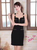 an/AOC-3826/ミニドレス/キャバドレス/ワンピース/フクレニット/フロントジップ/ストレッチ/袖付き/2way/タイト