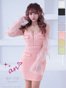 an/AOC-3826/ミニドレス/キャバドレス/ワンピース/フクレニット/フロントジップ/ストレッチ/袖付き/2way/タイト