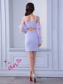 an/AOC-3826/ミニドレス/キャバドレス/ワンピース/フクレニット/フロントジップ/ストレッチ/袖付き/2way/タイト