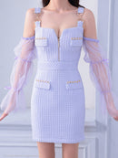 an/AOC-3826/ミニドレス/キャバドレス/ワンピース/フクレニット/フロントジップ/ストレッチ/袖付き/2way/タイト