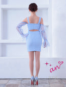 an/AOC-3826/ミニドレス/キャバドレス/ワンピース/フクレニット/フロントジップ/ストレッチ/袖付き/2way/タイト