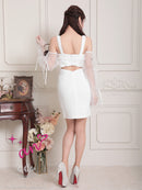 an/AOC-3826/ミニドレス/キャバドレス/ワンピース/フクレニット/フロントジップ/ストレッチ/袖付き/2way/タイト