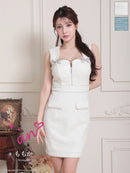 an/AOC-3829/ミニドレス/キャバドレス/ワンピース/ビジューチェーン/リボンモチーフ/ストレッチ/ツイード/ノースリーブ/フロントジップ/タイト