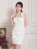 an/AOC-3829/ミニドレス/キャバドレス/ワンピース/ビジューチェーン/リボンモチーフ/ストレッチ/ツイード/ノースリーブ/フロントジップ/タイト