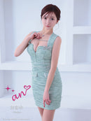 an/AOC-3829/ミニドレス/キャバドレス/ワンピース/ビジューチェーン/リボンモチーフ/ストレッチ/ツイード/ノースリーブ/フロントジップ/タイト