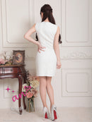 an/AOC-3829/ミニドレス/キャバドレス/ワンピース/ビジューチェーン/リボンモチーフ/ストレッチ/ツイード/ノースリーブ/フロントジップ/タイト