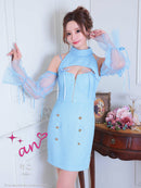 an/AOC-3836/ミニドレス/キャバドレス/ワンピース/ツイード/チェック/リボン/フロントジップ/カットアウト/ハイネック/袖付き/2way/タイト