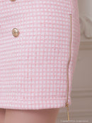 an/AOC-3836/ミニドレス/キャバドレス/ワンピース/ツイード/チェック/リボン/フロントジップ/カットアウト/ハイネック/袖付き/2way/タイト