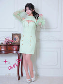 an/AOC-3836/ミニドレス/キャバドレス/ワンピース/ツイード/チェック/リボン/フロントジップ/カットアウト/ハイネック/袖付き/2way/タイト