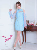 an/AOC-3836/ミニドレス/キャバドレス/ワンピース/ツイード/チェック/リボン/フロントジップ/カットアウト/ハイネック/袖付き/2way/タイト