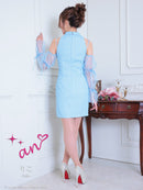 an/AOC-3836/ミニドレス/キャバドレス/ワンピース/ツイード/チェック/リボン/フロントジップ/カットアウト/ハイネック/袖付き/2way/タイト