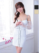 an/AOC-3842/ミニドレス/キャバドレス/ワンピース/ハートボタン/パイピング/チュール/ノースリーブ/袖付き/2way/タイト