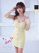 an/AOC-3842/ミニドレス/キャバドレス/ワンピース/ハートボタン/パイピング/チュール/ノースリーブ/袖付き/2way/タイト